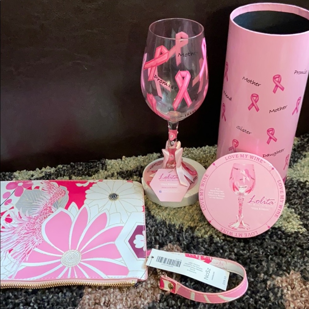 Lolita Pink Ribbon wine glass w/ wristlet New